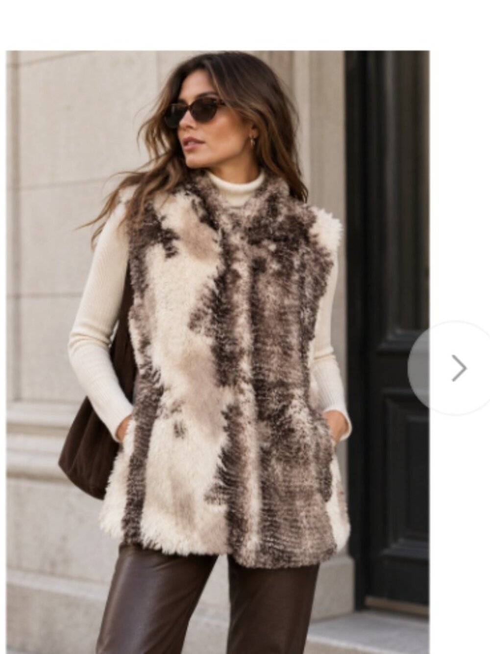 CAbi Aspen Faux Fur Zip-Up Vest size Medium